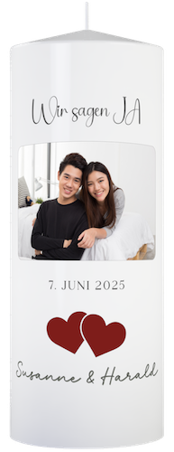 Hochzeitskerze personalisiert mit Namen und Datum und Foto