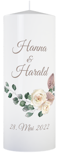 Hochzeitskerze personalisiert mit Blumen