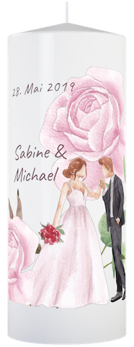 Hochzeitskerze mit Brautpaar und Name personalisiert