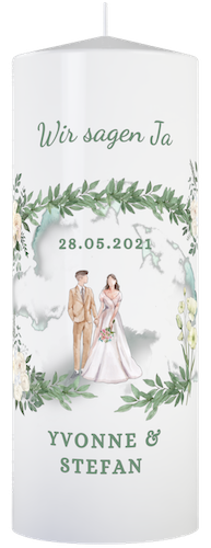 Hochzeitskerze mit Motiv Brautpaar und Name personalisiert