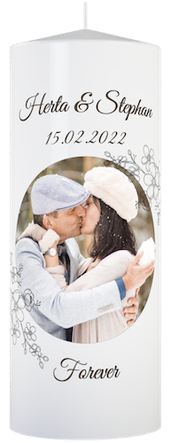 Personalisierte Hochzeitskerze mit Foto , Datum der Hochzeit und Namen vom Brautpaar